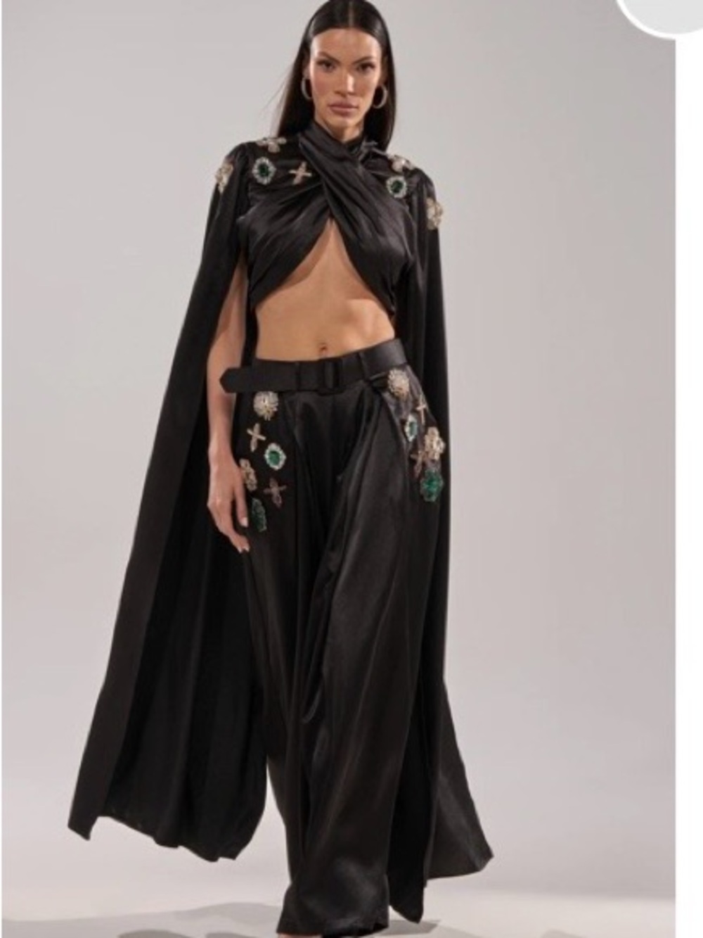 Women’s Black Embellished Cape Top